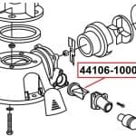 Diagramma tecnico di una valvola di non ritorno Jabsco, codice 44106-1000.