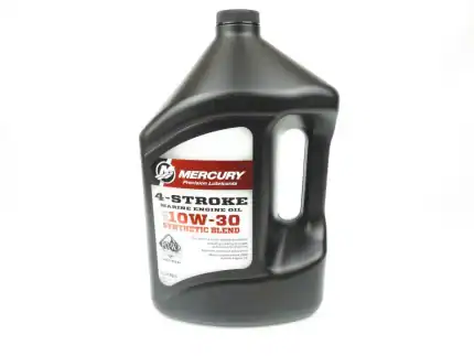 Botella de aceite de motor Mercury 10W-30 sintético.