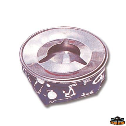 Blauer Aschenbecher mit Tierkreiszeichen, kompaktes und robustes Design.