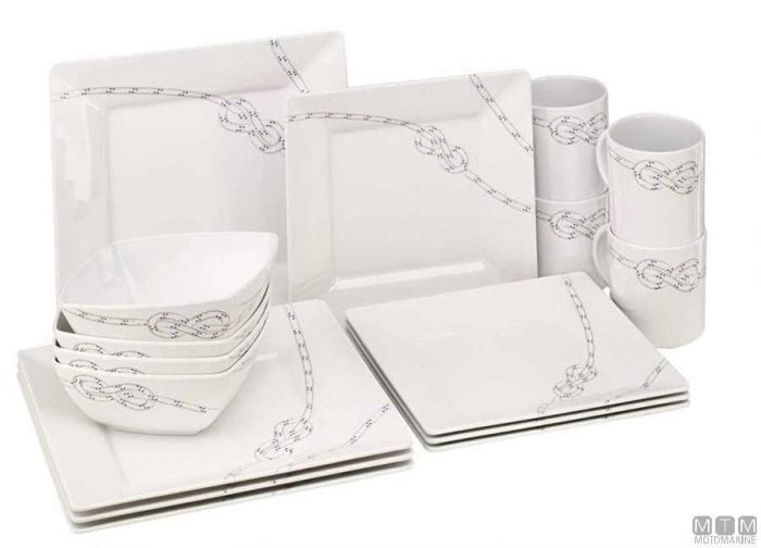 Piatti Pacific 16 pezzi, design elegante con dettagli nautici, perfetti per la tua tavola.