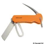 Cuchillo de mar Osculati con mango azul y hoja afilada, ideal para actividades náuticas y pesca.