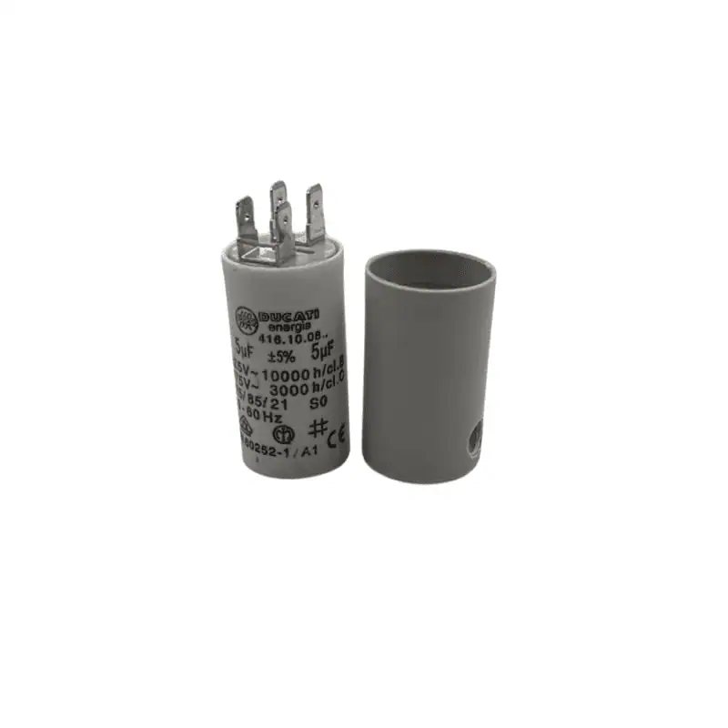 Condensatore metfilm da 5 microfarad, 28 mm di diametro, ideale per applicazioni elettroniche.