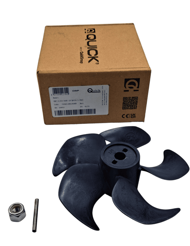 Pale elica D185 LH con 5 pale nere, compatibile con motori elettrici.