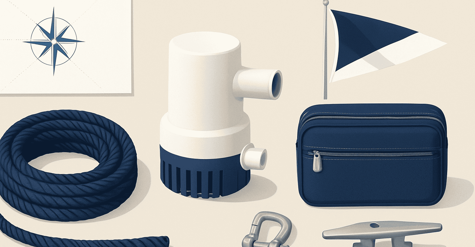 Bomba para barco con tubo y accesorios náuticos, ideal para embarcaciones.