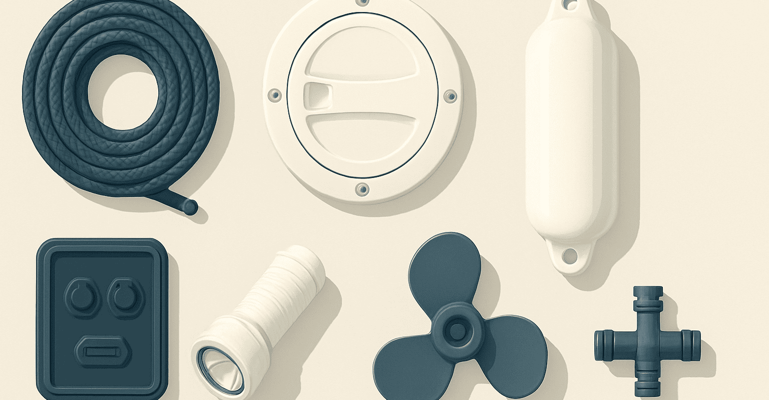 Nautical components such as pumps, cables, and sensors for boats.