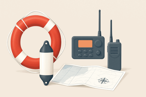 Equipos de seguridad náutica para mantenimiento y controles en barco.