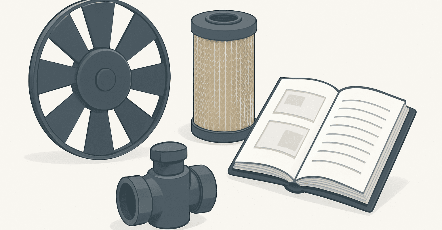 Filtro, valvola e manuale di istruzioni.