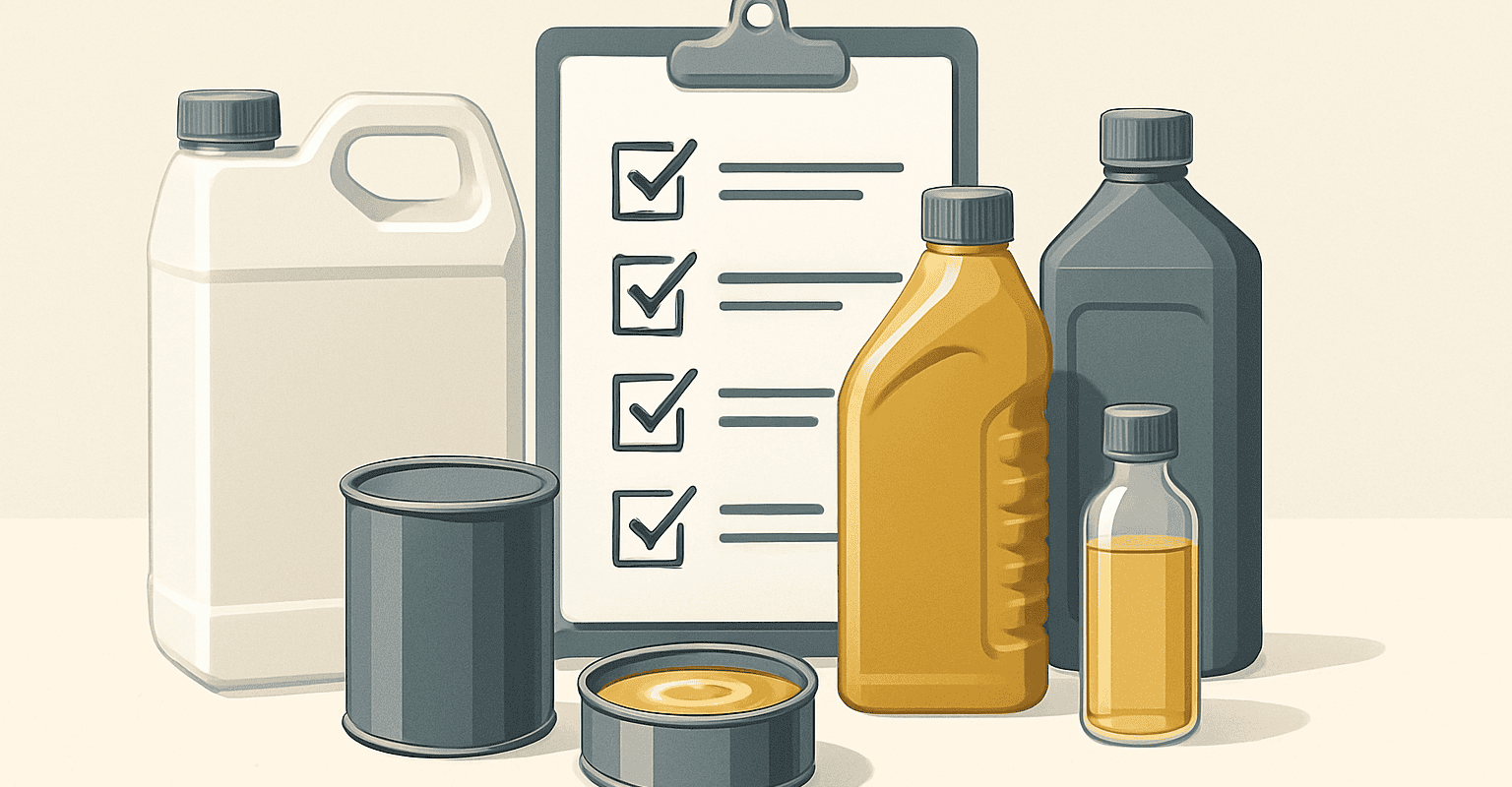 Control de aceites, grasas y productos químicos con lista de verificación.