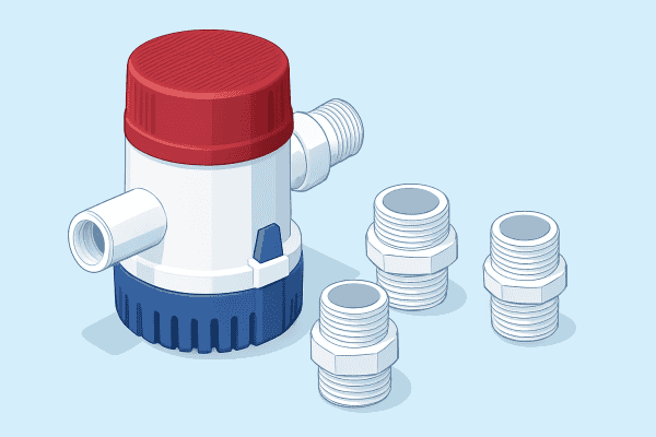Bilge pump with threaded fittings for marine and hydraulic systems.