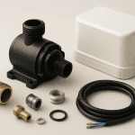 Pompa Dometic con tubi e raccordi per impianti marini.