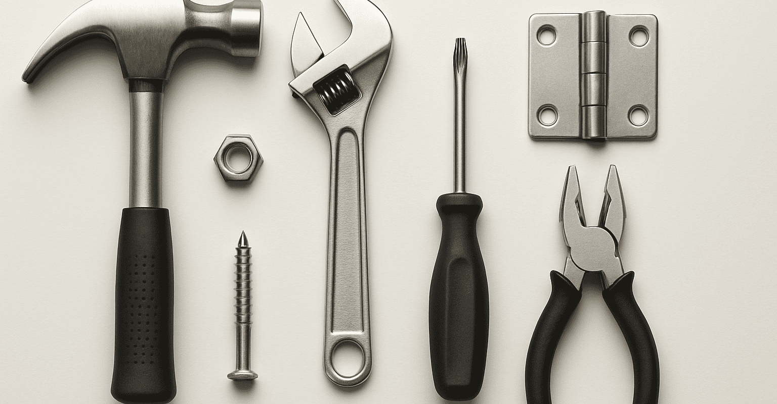 Herramientas e instrumentos para ferretería y trabajos de reparación.