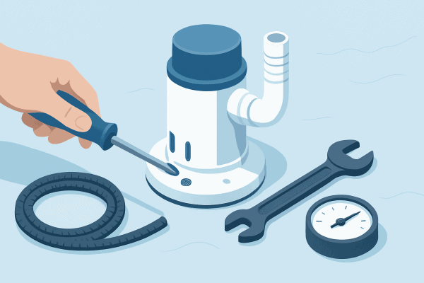 Bilge pump with control and maintenance instruments.