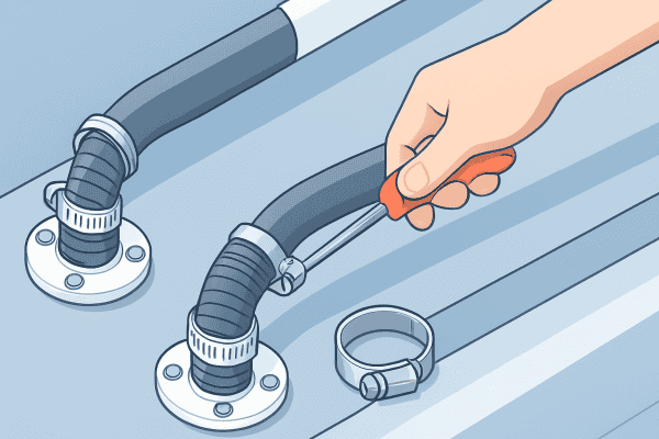 Controllo tubi e fascette per prevenire usura e perdite.