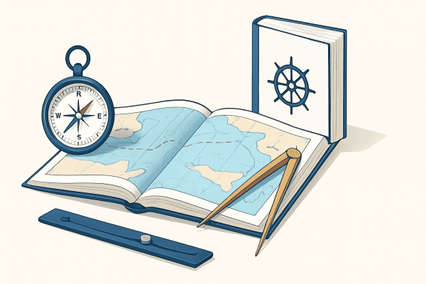 Nautische Instrumente und Karten für die Seefahrt.