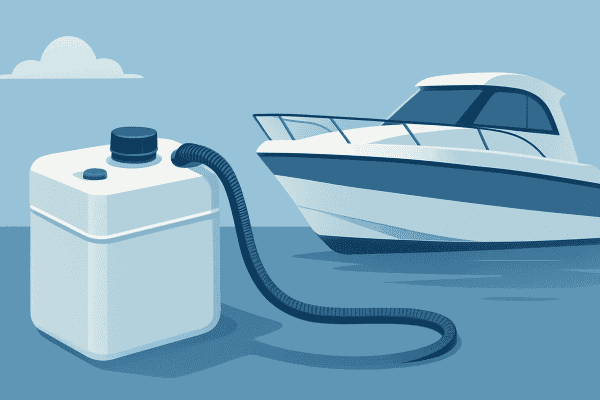 Serbatoio per barca collegato a motore marino.