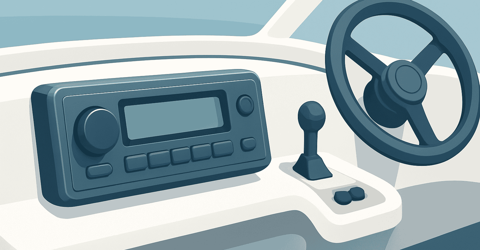 Stereo-Bedienkonsole auf dem Boot, Wartung und wichtige Signale.