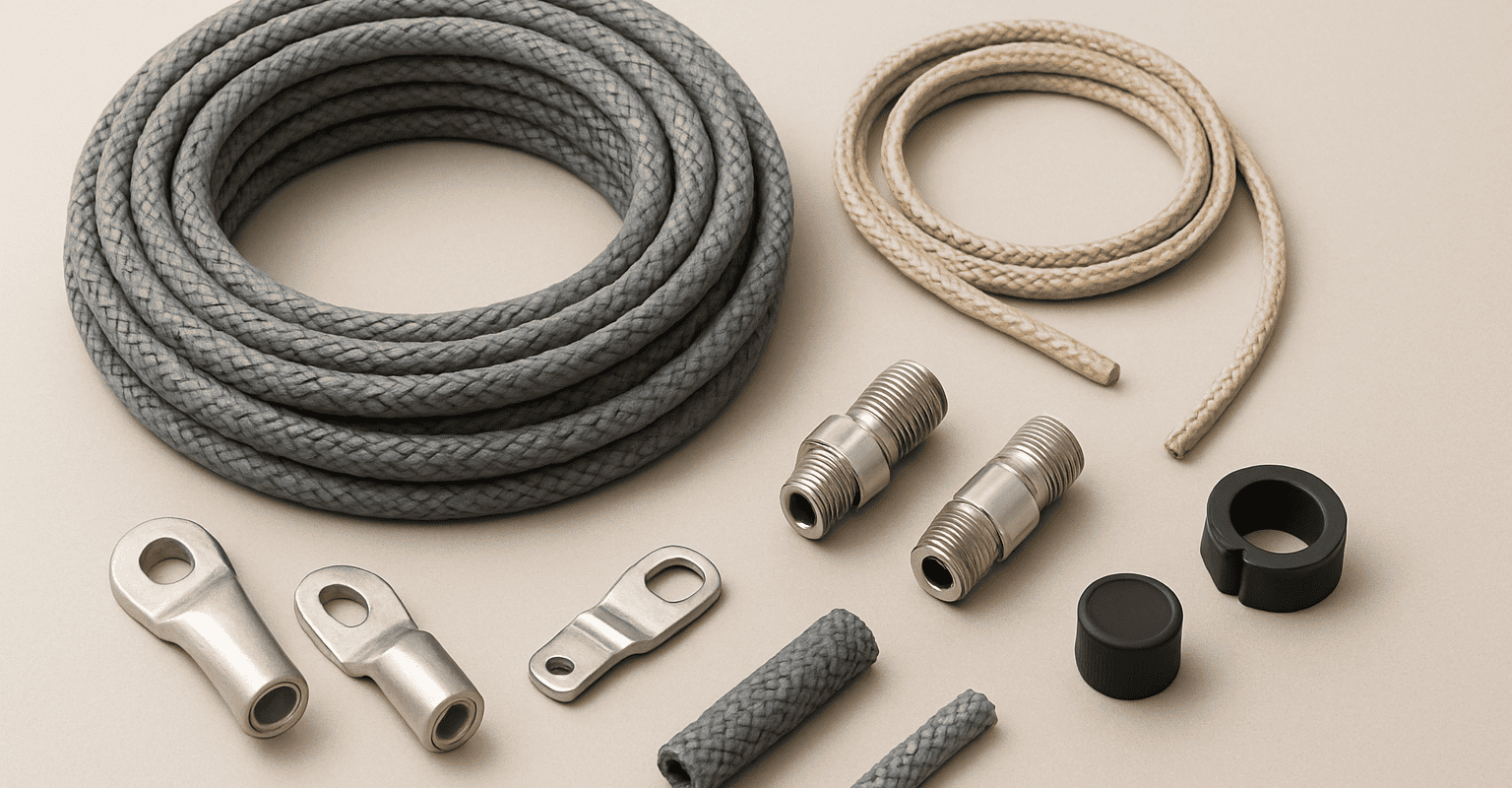 Câbles en acier et tissu, connecteurs et accessoires pour pièces détachées et composants industriels.