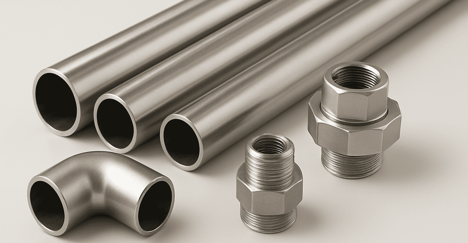Stainless steel AISI 316 pipes with fittings.