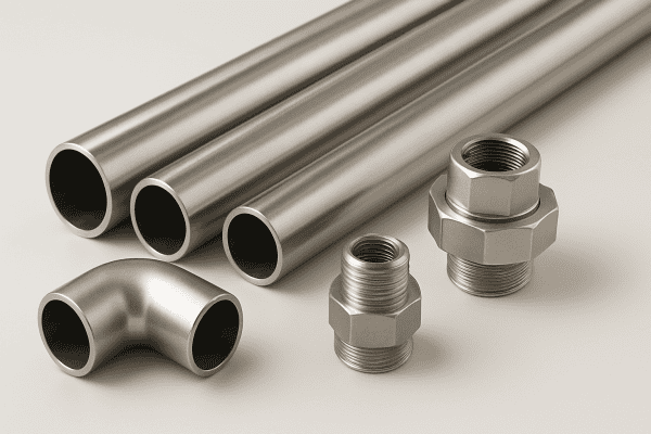 Stainless steel AISI 316 pipes with fittings.