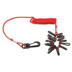 Chiavetta di sicurezza con cordino elastico e gancio di fissaggio.