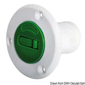 Interruttore di sicurezza a pulsante verde, utilizzato in sistemi industriali.