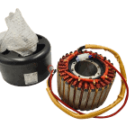 Stator e rotore di un motore elettrico con cablaggi.