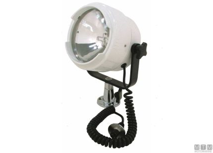 Faro alogeno bianco su staffa orientabile, 12V 100W, per applicazioni marine.